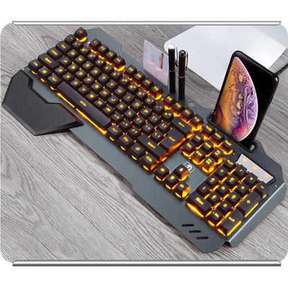 Ergonomic Wired Gaming Keyboard with RGB Backlight Phone Holder and Hand Support - TheLoot.Store