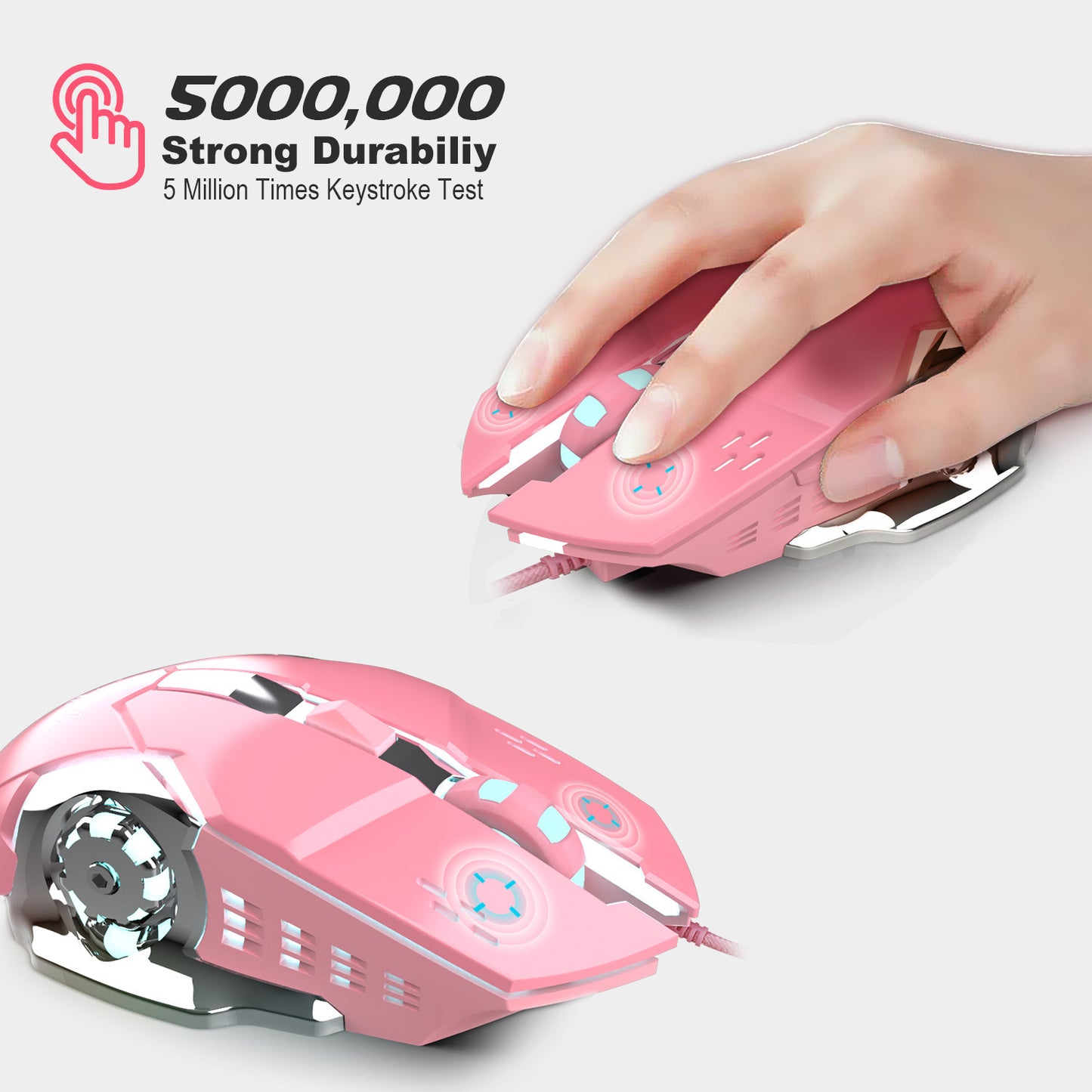 New! X500 Pink Gaming Mouse 3200dpi White Light Design - TheLoot.Store