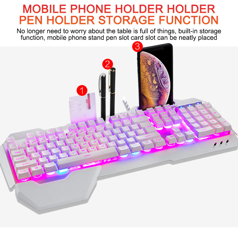 Ergonomic Wired Gaming Keyboard with RGB Backlight Phone Holder and Hand Support - TheLoot.Store