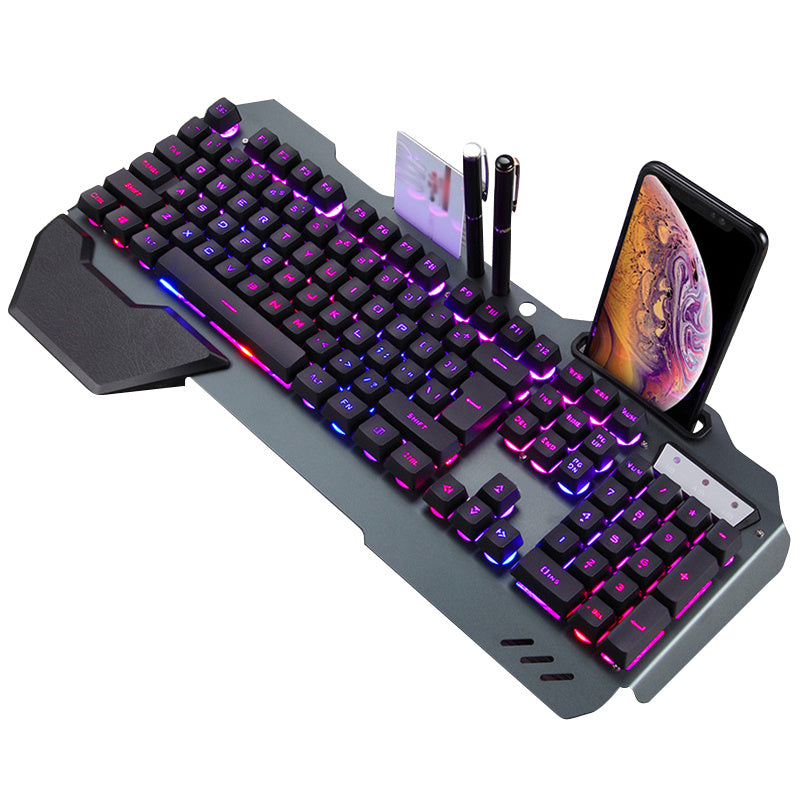 Ergonomic Wired Gaming Keyboard with RGB Backlight Phone Holder and Hand Support - TheLoot.Store