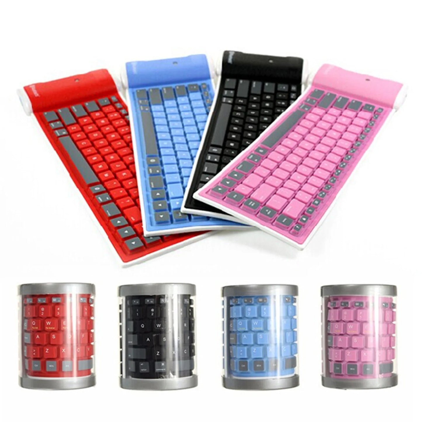 Foldable Roll-Up Wireless Bluetooth Keyboard: Silent 87-Key Keypad